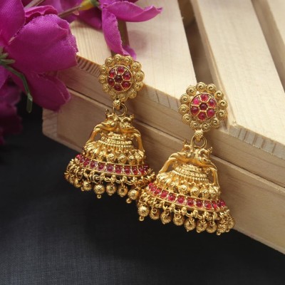 Chigold 18K Gold Plated Traditional Ethnic South Indian MeenakariJhumka/Jhumki Earrings Alloy Jhumki Earring