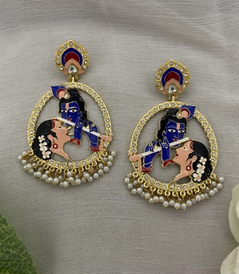 Fashion Theme Ethnic Traditional Meenakari Radha krishna Earrings Blue Jhumka Women Earing Cubic Zirconia, Beads, Pearl Brass Drops & Danglers