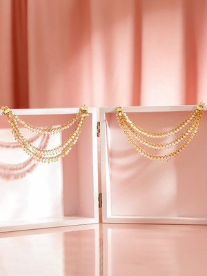RUBANS 22K Gold-Plated Ivory White Pearl Multi-Layered Delicate Ear Chain Design Brass Drops & Danglers