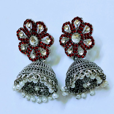 sobhanam Silver earring maroon0 Alloy Jhumki Earring