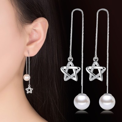MYKI Star Pearl Long Hanging Earrings For Women & Girls Swarovski Zirconia Metal Drops & Danglers
