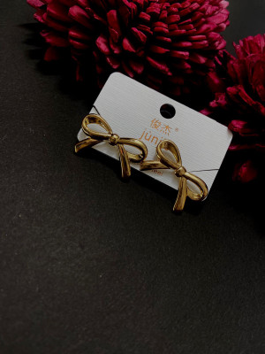 mstrendies Golden_Bow_Elegance_Studs_18 Brass Plug Earring