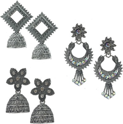 AMONROO Traditional Black Silver Oxidised Jhumka Jhumki Earrings Combo set of 3 Alloy Jhumki Earring, Drops & Danglers, Chandbali Earring