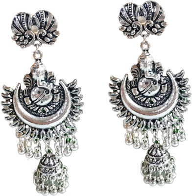 Mrigangi Traditional Antique Oxidised Silver Lord Ganesha Drop Earrings for Women Alloy Jhumki Earring, Drops & Danglers