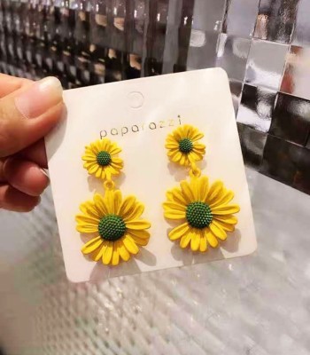 DESTINY JEWEL'S Popular Yellow Double Sunflower Décor Drop Earrings Set For Women & Girls Alloy Drops & Danglers