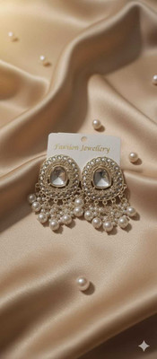 Kivaaa Collections White pearl kundan Pearl Alloy Drops & Danglers, Jhumki Earring, Hoop Earring, Chandbali Earring