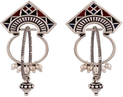 Sanaa Creations Arabian Nights Enamelled Antique Silver Plated Brass Earrings Brass Drops & Danglers