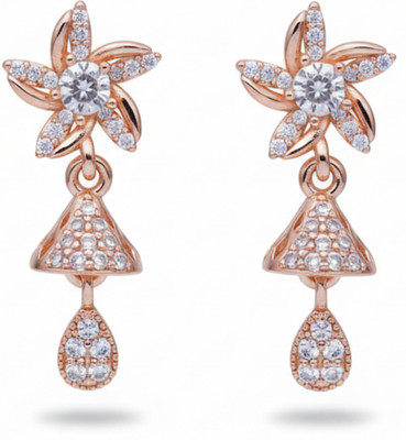 forevershine Rose Gold Plated Floral Star CZ Jhumki Style Drop Earrings Alloy Jhumki Earring