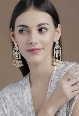 RUBANS Rubans Gold-Plated & White Kundan & Pearls Studded Classic Drop Earrings Alloy Drops & Danglers