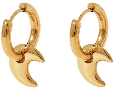 Diving Swan Luna Crescent Charm Hoops - Gold Stainless Steel Hoop Earring