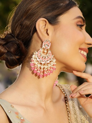 Priyaasi Pink Meenakari eleagance mini pearls pink beads chandbali gold plated earrings Brass Chandbali Earring