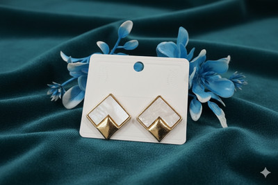 Aura Collection Golden Geometric Square Stud Earrings for Women & Girls Mother of Pearl Brass, Alloy, Mother of Pearl Stud Earring