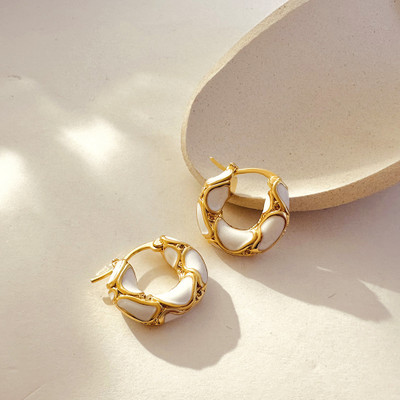 ShinyDrops Elegant White and Gold Chunky Hoop Earrings for Women & Girls Alloy Hoop Earring