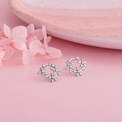 GIVA 925 Silver Flower Wreath Stud Earrings for Women Zircon Sterling Silver Clip-on Earring