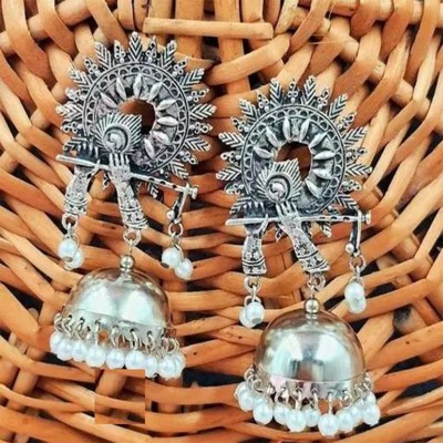NAVMAV Crystal Meenakari Silver Oxidised Hoop Chandbali Jhumka Earring for Girls/Women Crystal, Beads Alloy, German Silver Chandbali Earring, Hoop Earring, Clip-on Earring, Drops & Danglers, Earring Set