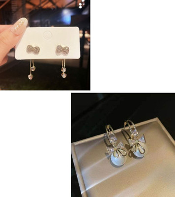 Celestria KOREAN STUDDED BOW TASSEL DROP EARRINGS FOR WOMEN AND GIRLS Alloy Drops & Danglers, Hoop Earring