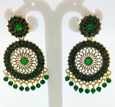 Ishan Pearl Golden Green Handcrafted Traditional Ethnic Jhumka bali Earrings Women Jhumki Beads Alloy Jhumki Earring, Drops & Danglers