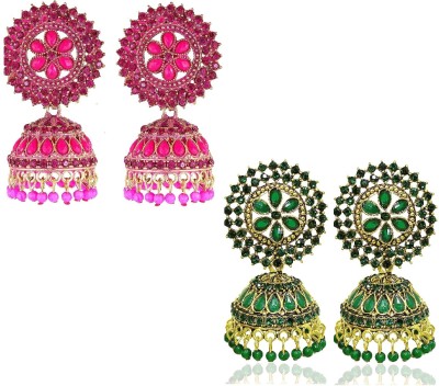 Kaima Traditional Latest Design Gold-Plated Stone Jhumki Earrings (Pack of 2) Beads Alloy Jhumki Earring