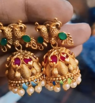 TMR Creation Fancy gold jumkha earrings for women and girls latest design earrings Cubic Zirconia Brass Jhumki Earring
