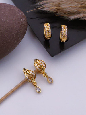 Shreeji imitation Designer Gold-Plated Floral Earrings with Crystals – Stylish Danglers for Women Cubic Zirconia Alloy Drops & Danglers