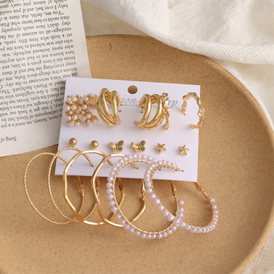 Vembley Fancy Combo Of 9 Pair Butterfly Star Studs And Plain Pearl Earrings For Ladies Alloy Hoop Earring