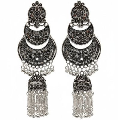 bfanci creations Oxidised Silver Long Dangler Jhumka Earrings for Women & Girls | 1 Pair Alloy Earring Set, Drops & Danglers, Stud Earring