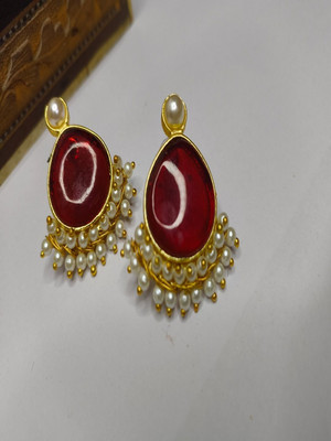 MK Gallery monalisa red white pearl drops white beaded earrings Brass Earring Set
