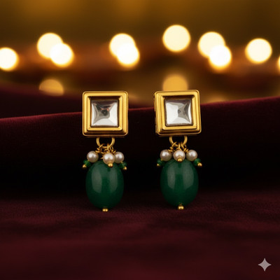 SHI Jewellery Kundan Gold Plated Square Shape Pearl Drop Stud Earrings for Girls and Women Mother of Pearl Alloy, Brass Stud Earring, Plug Earring