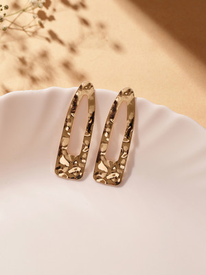 Priyaasi Geometry Hammered Design Gold Plated Fancy Stud Pattern Earrings Brass Stud Earring