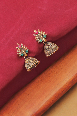 BUMBERELL Antique Design Red & Green Stone Traditional Jhumka Earrings for Women & Girls Ruby Alloy Jhumki Earring