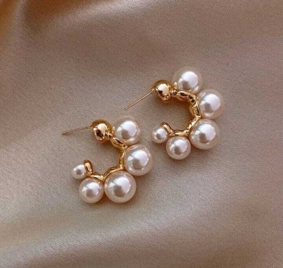 LITTLE WISH Little Wish New Fancy Pearl Hoop Earrings Pearl Alloy Hoop Earring