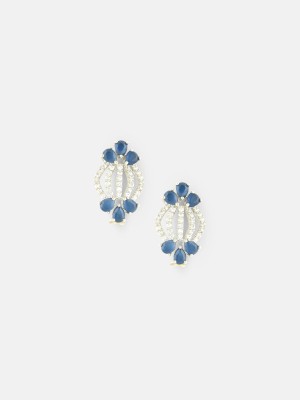 Fida Luxurious Rhodium-Plated Royal Blue American Diamond Stud Earring for Women Diamond Brass Drops & Danglers