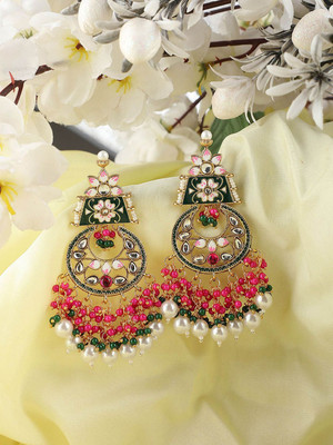 ANOUK Red & Green Traditional Cluster Pearl and Stone Studded Chandbali Earring Cubic Zirconia Brass Chandbali Earring