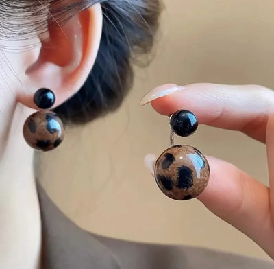 Vivity Latest Korean Style Double-sided Leopard Print Alloy Drops & Danglers, Plug Earring