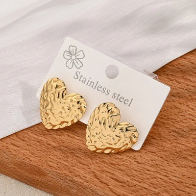 Lady Raiment Trendy Stainless Steel Anti-Tarnish Hammered Heart Stud Earrings for Women Stainless Steel Stud Earring
