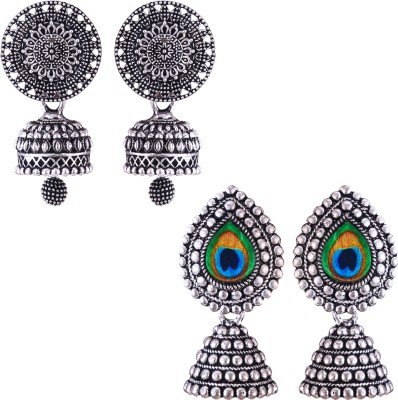 MEENAZ earrings for women jhumka Silver Oxidised traditional earrings combo stylish Beads, Pearl, Cubic Zirconia, Diamond Brass, Enamel, Copper, Zinc, Stone Drops & Danglers, Chandbali Earring, Earring Set, Jhumki Earring