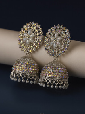 ocealis silver earing with pearls work Cubic Zirconia Alloy Jhumki Earring