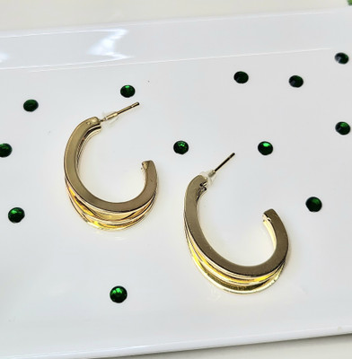 Aura Collection Stylish Gold Tone Layered Hoop Earrings for Women Stainless Steel, Alloy Stud Earring