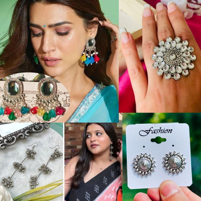 Ashir chandbaliya silver jhumki Earrings and tops for women and girls with ring Alloy Chandbali Earring