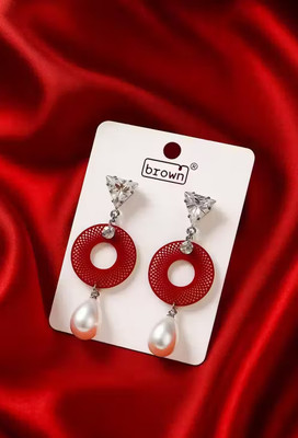 Durgesh Pearl Drop Earrings (RED Variant) Pearl Alloy Drops & Danglers