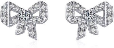 VAGHBHATT Sterling Silver Bow Stud Earrings with CZ Stones for Women Stainless Steel Drops & Danglers