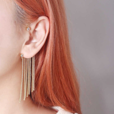 Vembley Latest Tassel Earrings Golden Fashion Earclip For Women Cubic Zirconia Alloy Cuff Earring