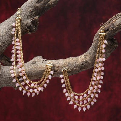 ZENEME Pink Pearls studded Ear Chains Pearl Brass Cuff Earring