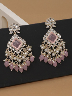 BELWICK Traditional Chandbali Kundan Pearl Beads Alloy Earring Set