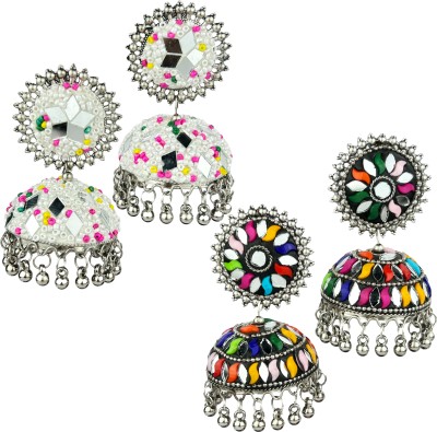 AC JEWELS Set of 2 Stylish Dome Shape Multicolour & White Beads Mirror Studded Jhumkas Beads Alloy, German Silver Jhumki Earring