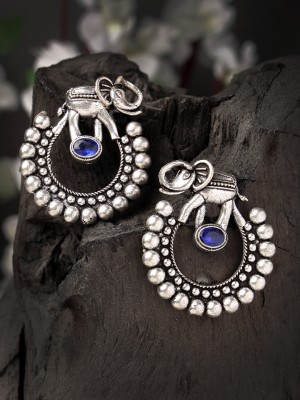 Sanjog Oxidised Silver Earrings Featuring Elephant Alloy Drops & Danglers