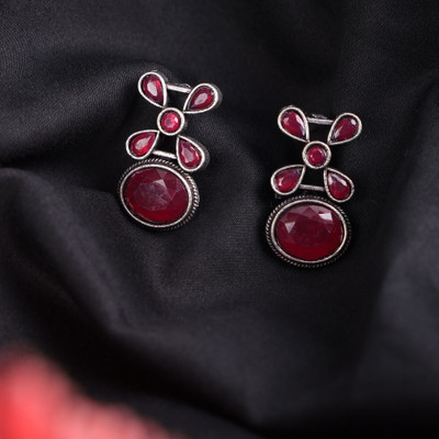 Pujvi Ox Maroon Stone Round X Design Earring Alloy Earring Set