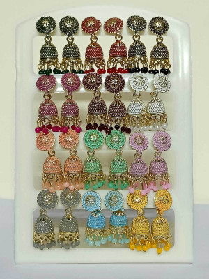 Fashion Fusion Combo of 12 Pair Small Colorful Jhumki Alloy Jhumki Earring