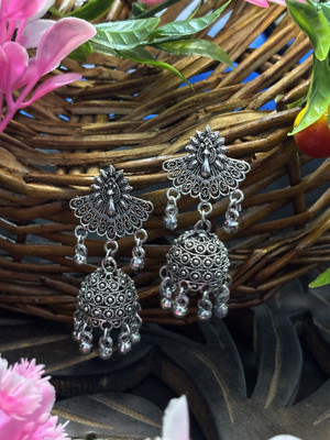 SHYAMZAN Antique Silver Peacock Jhumka Earrings for Women & Girls Alloy Jhumki Earring