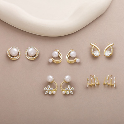 estailo fashion Estailo® Zirconia Studs Combo – Star & Leaf – Glossy Look Alloy Drops & Danglers